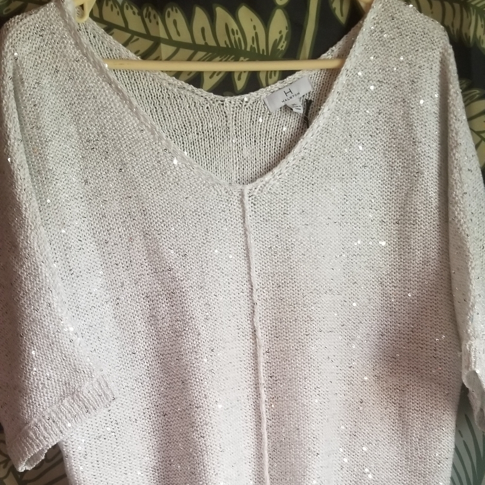 White sequin knit top XL